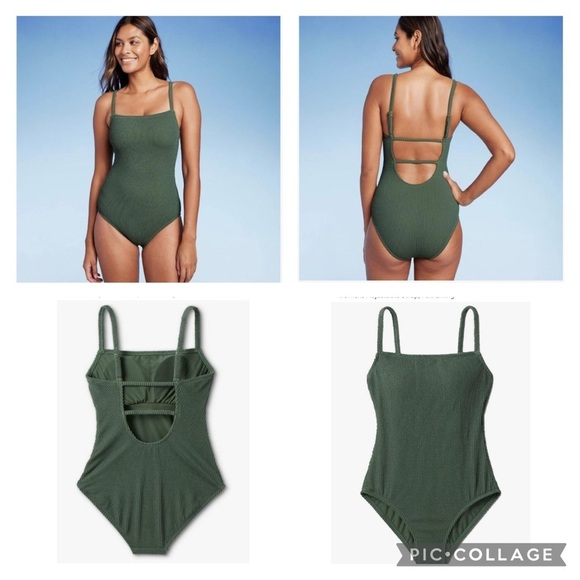 Kona Sol Textured One Piece Swimsuit High Square Neck Scoop Back Women’s size L - Picture 1 of 11